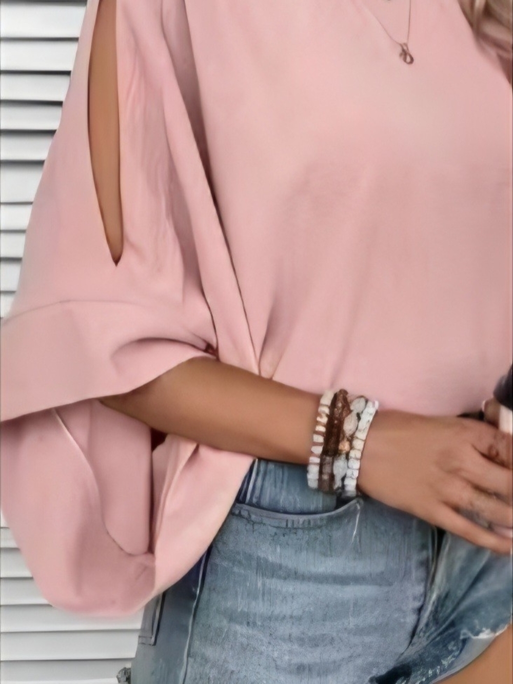Women’s Pink Split-Sleeve Blouse